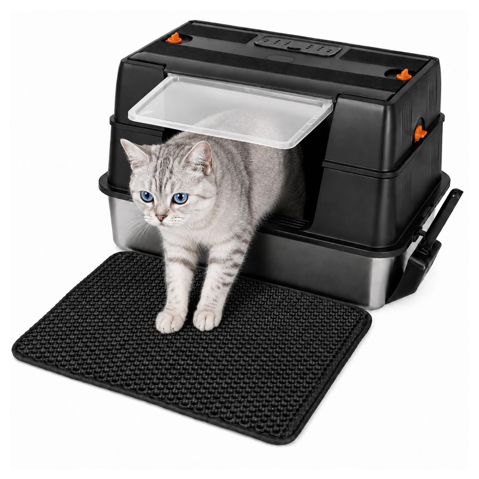 GreenWhim XXL Stainless Steel Cat Litter Box with Enclosed High Lid