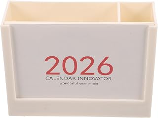 KICHOUSE Desk Organizer For Office: 2026 Calendar Stand For Display - Desktop Perpetual Calendar & Pen Holder - Multi-Functional Pencil Organizer Desktop Note Holder