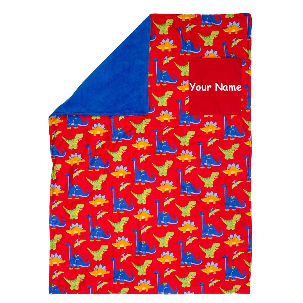 Stephen Joseph Personalized Dinosaur Dino Red and Blue Themed All Over Print Toddler Blanket with Custom Name
