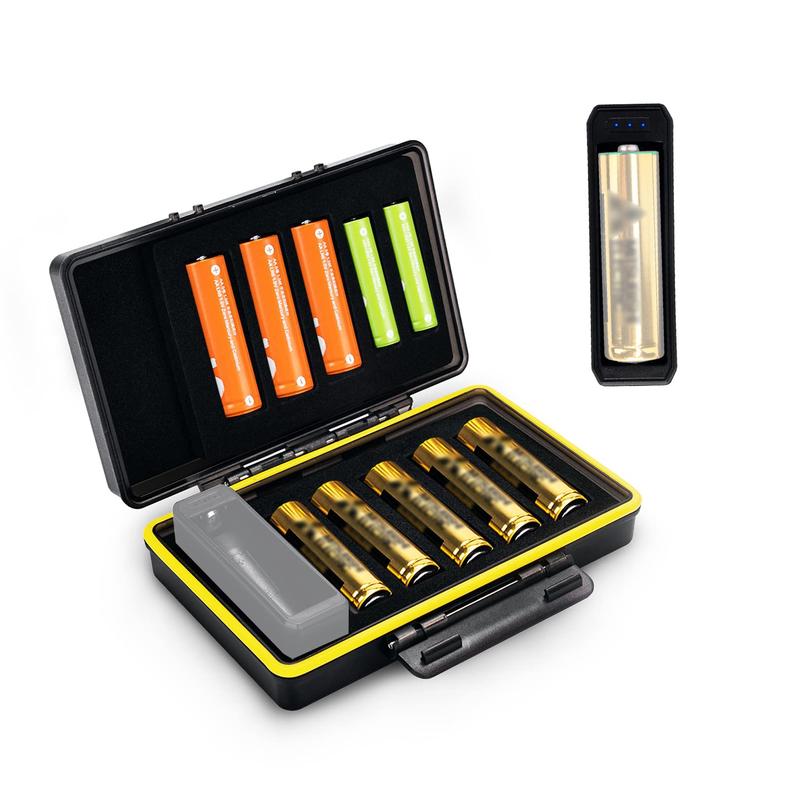 Detachable Battery Tester for AA and AAA Batteries,10 Slots Battery Case for 8 AA and 2 AAA Batteries, Water-Resistant and Shockproof, PC Shell Easy