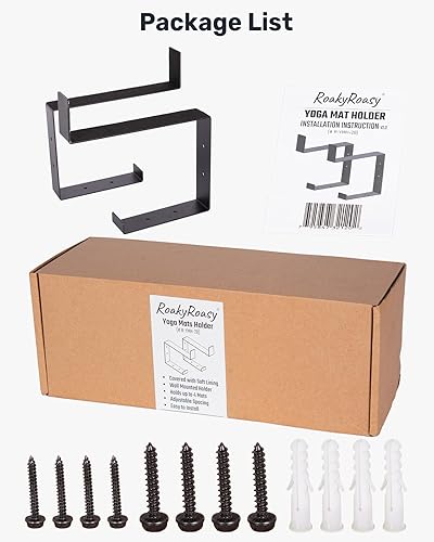 Miniatura 8 de Soporte para esterilla de yoga con acolchado protector de montaje en pared, estante de almacenamiento de acero, colgador de ancho ajustable de 2