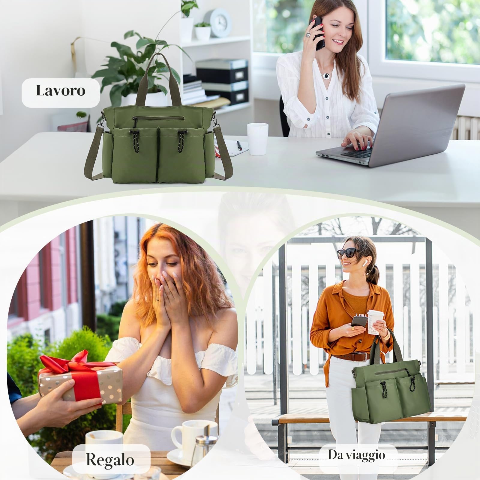 VX VONXURY Tote Bag Donna Grande Borsa a Tracolla da Lavoro con Multiple Tasche Crossbody Shopping Bag Messenger per Università Scuola Viaggio Bagno