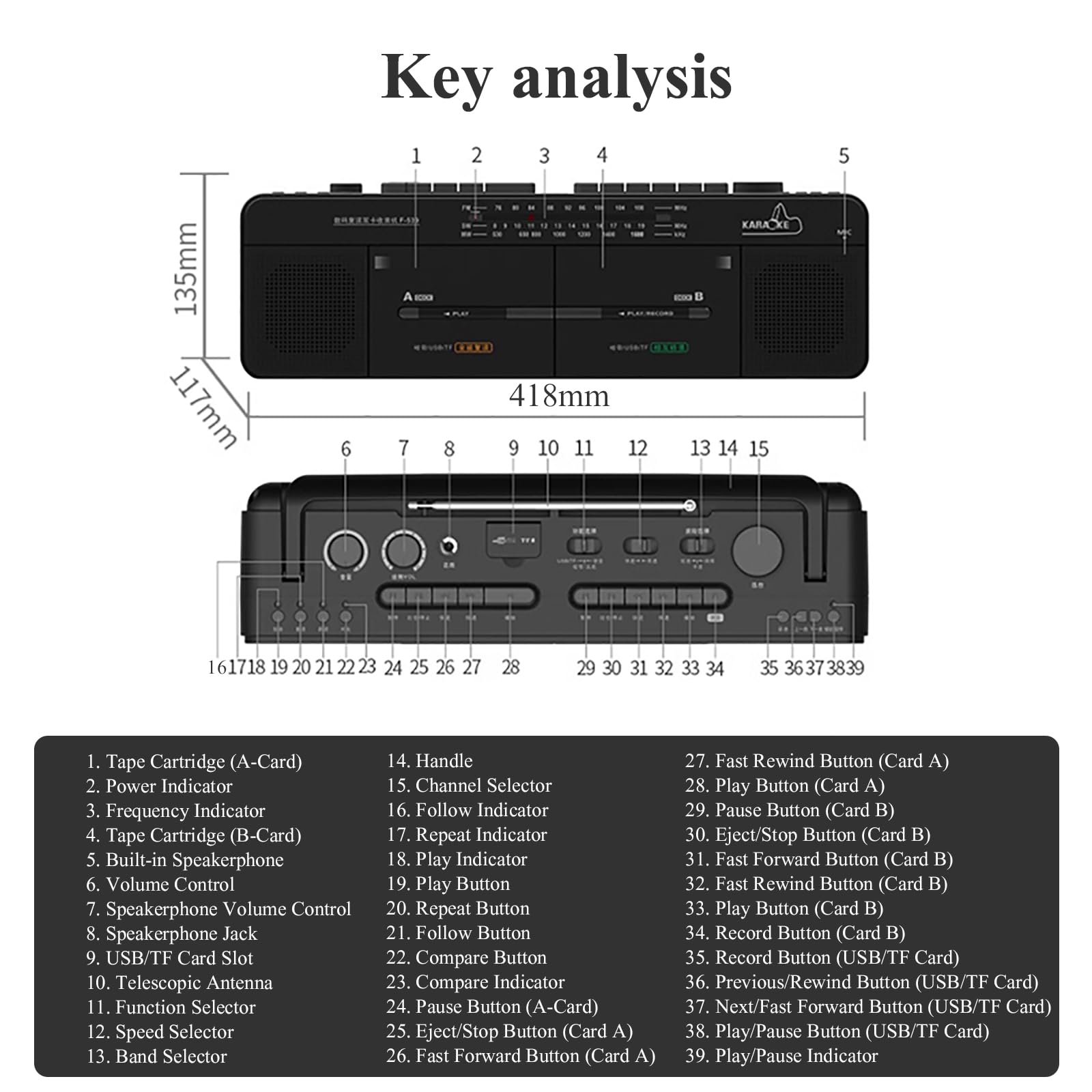 Kassettenrekorder, Multifunktionaler Dual-Card-Recorder, Unterstützt Die Wiedergabe Von U-Disk/TF-Karte, Bänder Können Auf U-Disk Und TF-Karte Übertragen Werden, AC/DC-Dual-Mode-Netzteil
