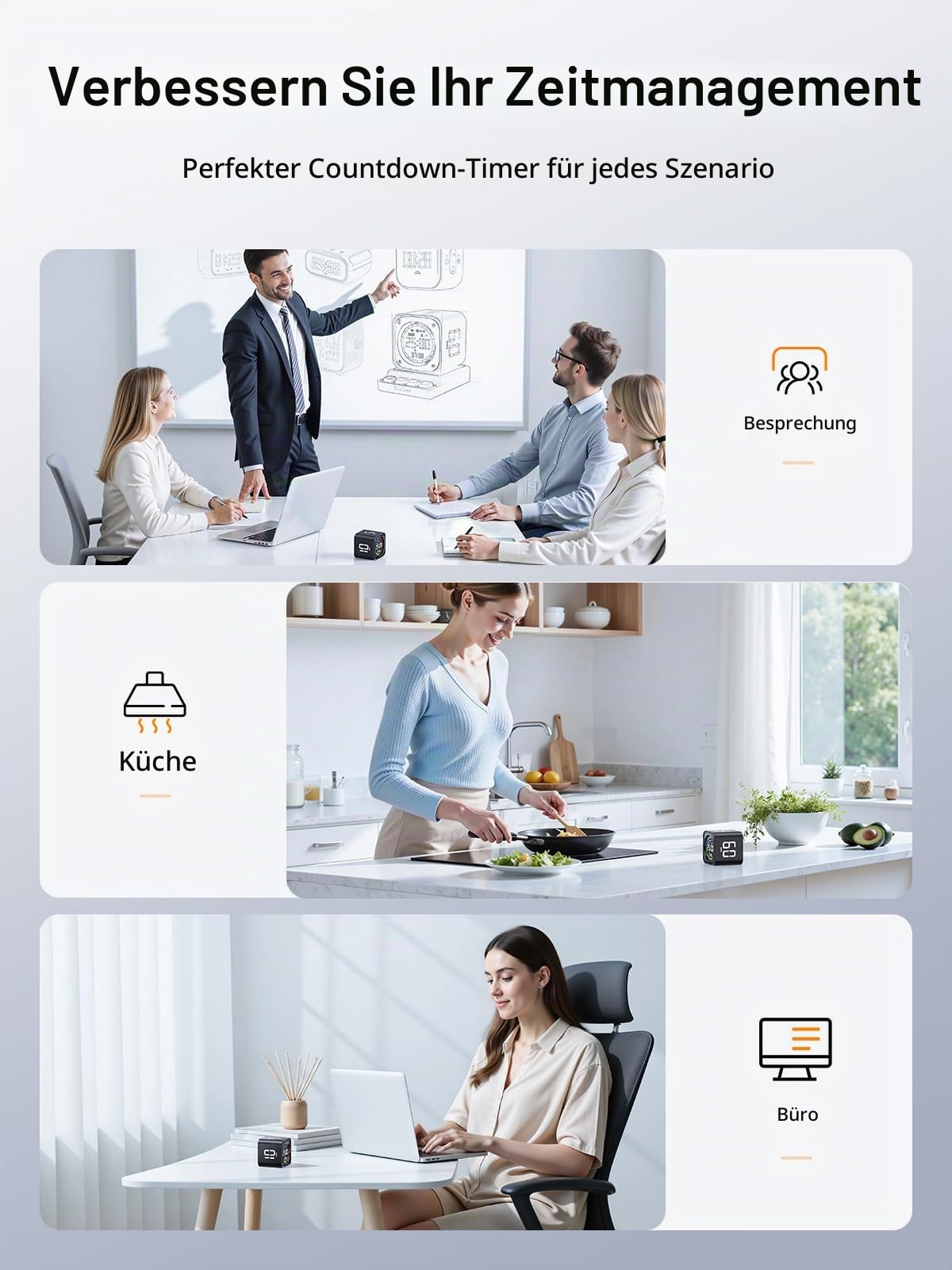 Ticktime TK3 Pomodoro Timer Cube für Fokus, Lernen, Arbeit, ADHS, Küche