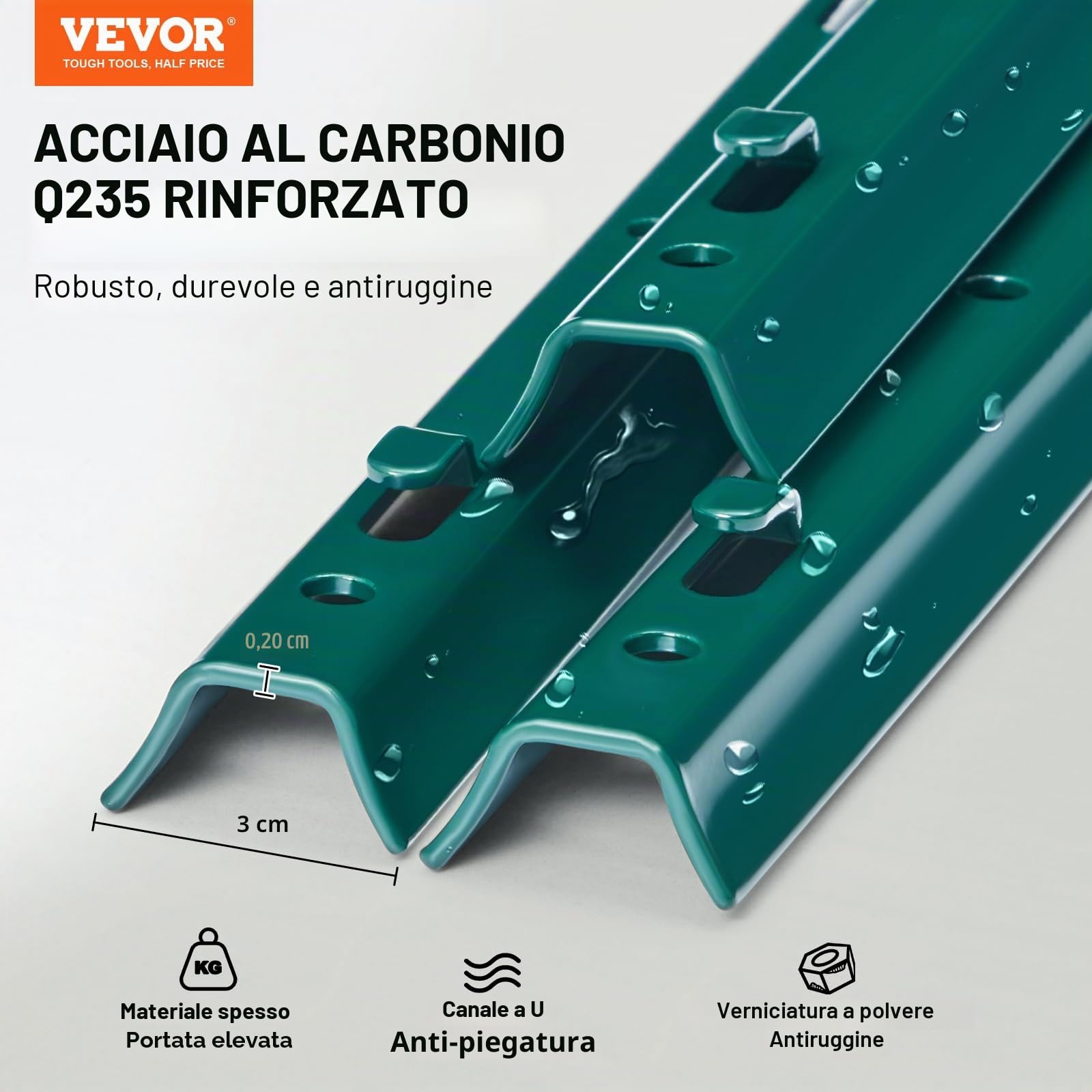 VEVOR Pali per Recinzione in Metallo 91,44 cm, 10 Pali a T Resistenti e Pesanti, Acciaio Robusto per Prato, Fattorie e Recinzioni a Catena per Esterni, Verde