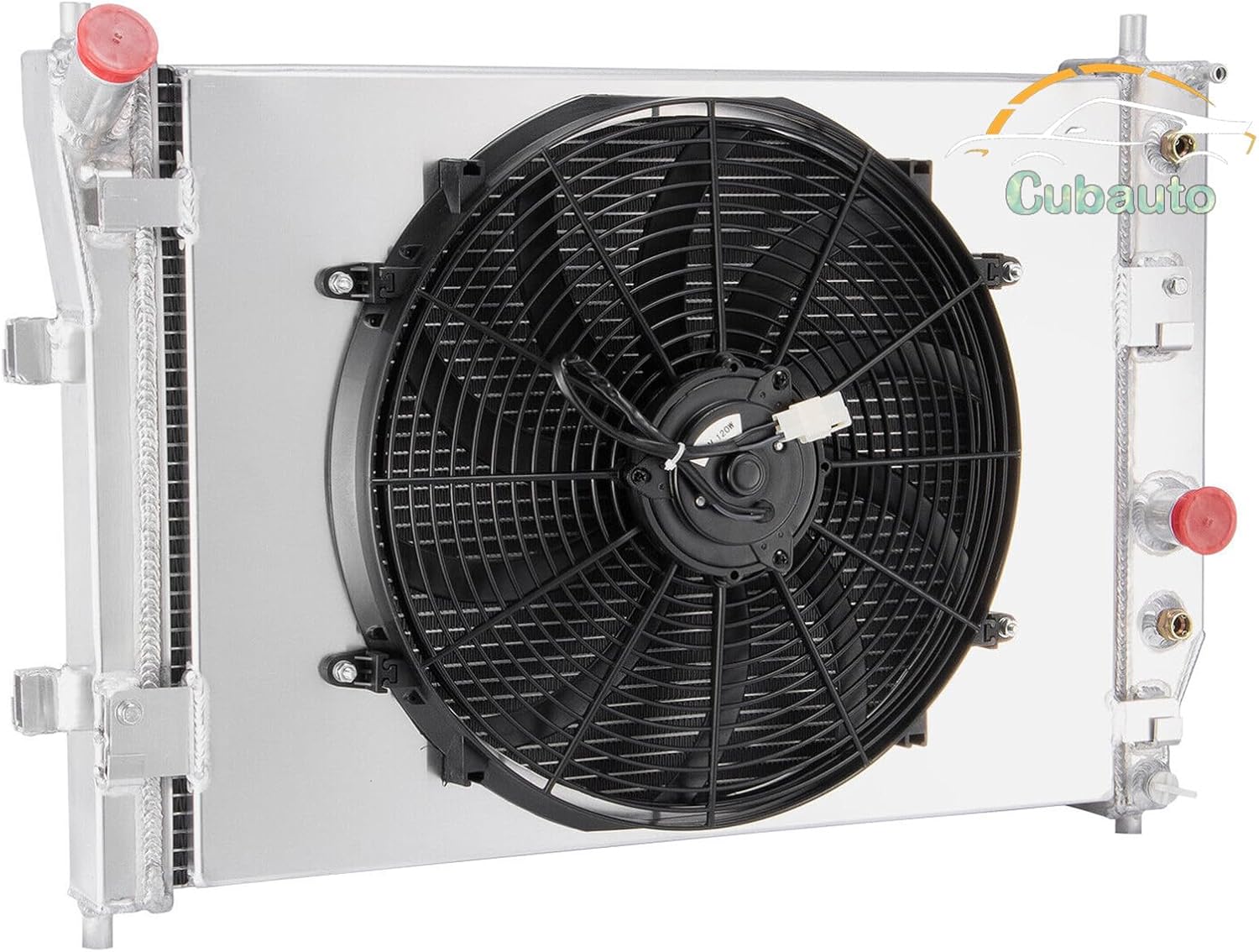 Corvette Radiator for 2003-2013 2009 2005 Chevy Corvette SSR C6 V8/08-09 Saab 9-7x, 3 Rows Crossflow Radiators Aluminum Radiator with Shroud Fan