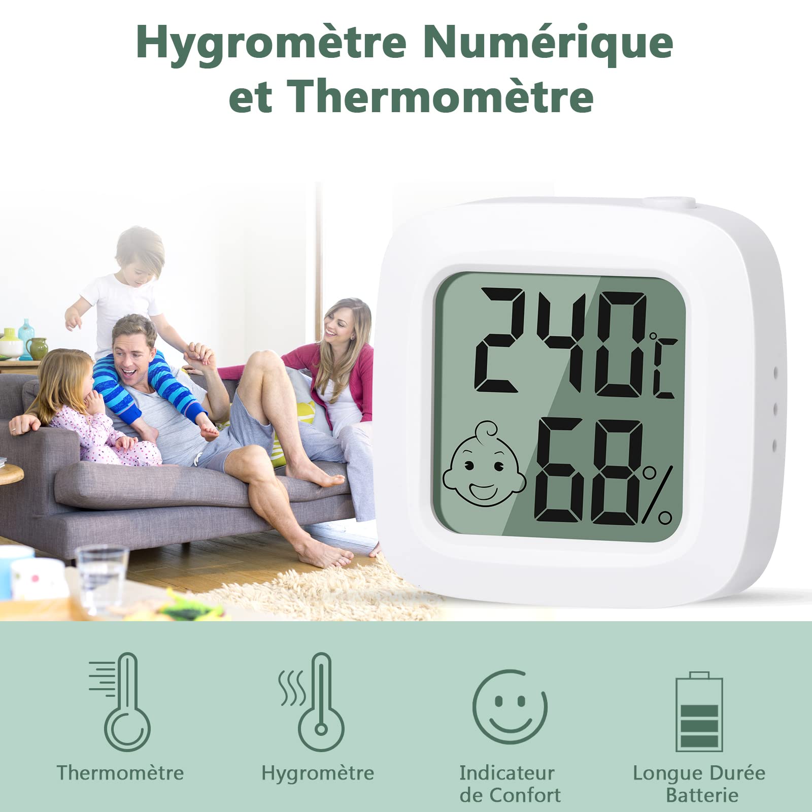 Vinabo Thermomètre Hygromètre Intérieur Digital Haute Précision 2 Pièces