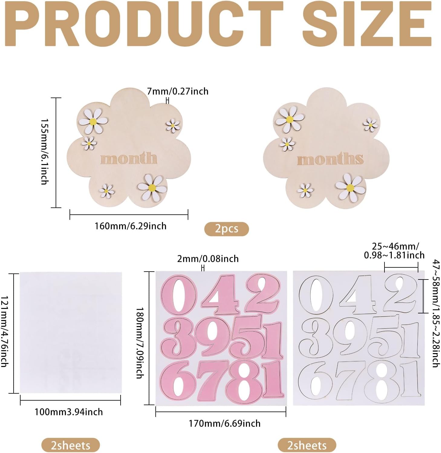 CHGCRAFT 2 Set 2 Colors Baby Monthly Milestone Cards Flower Shape Monthly Milestone Discs with Announcement Sign for Baby Growth