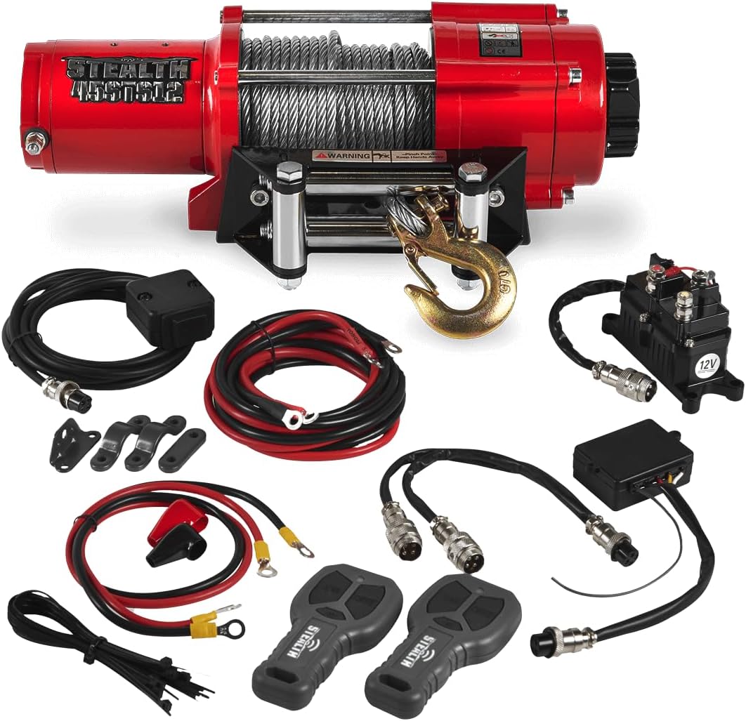 Stealth Winches 4500 lb 12V Electric Winch with Steel Rope & 2 Wireless Remote Kit for ATV UTV Jeep Truck Boat Trailer Car Towing Recovery, Heavy Duty Portable Off Road Winch with Mounting Plate