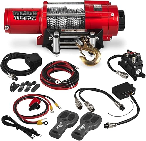 Stealth Winches Cabrestante eléctrico de 12 V de 4500 libras con cuerda de acero y 2 kits remotos inalámbricos para ATV, UTV, Jeep, camión, barco,