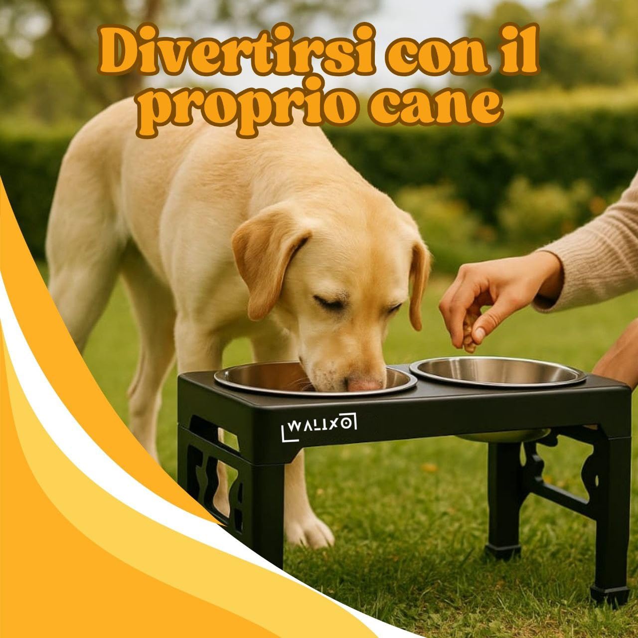 Ciotole Rialzate Cane Regolabili 5 Altezze – Ciotola Rialzata Set 3 in 1 con 2 Ciotole Inox 1200ml + Ciotola Anti-Ingozzamento 800ml, Tappetino Antiscivolo, per Cani Piccoli Medi Grandi
