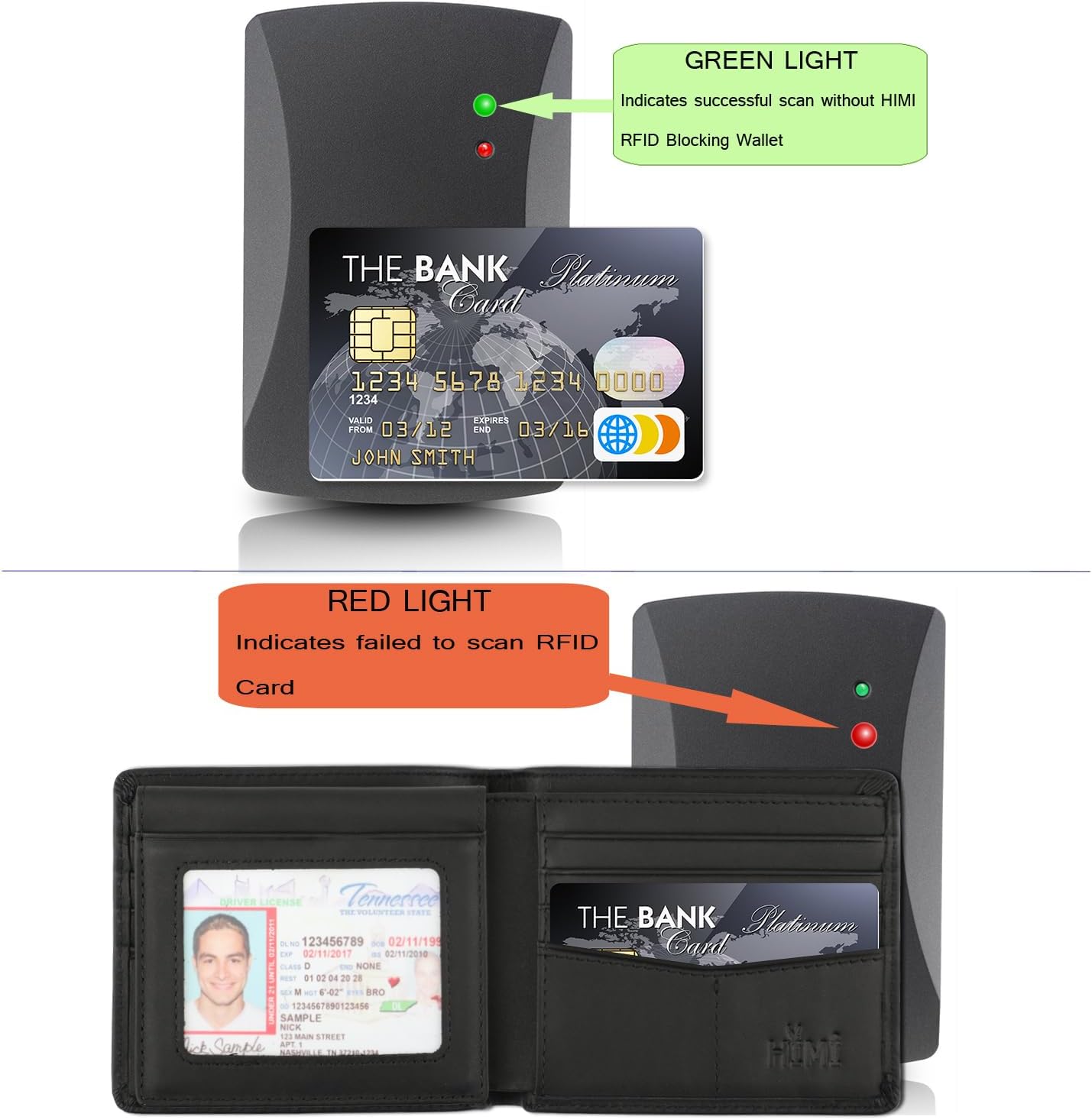 HIMI Wallet for Men-Genuine Leather RFID Blocking Bifold Stylish Wallet With 2 ID Window — frontal view on a clean white background with overlaid text areas and a subtle shadow beneath the product. HIMI Wallet for Men-Genuine Leather RFID Blocking Bifold Stylish Wallet With 2 ID Window — frontal view on a clean white background with overlaid text areas and a subtle shadow beneath the product.