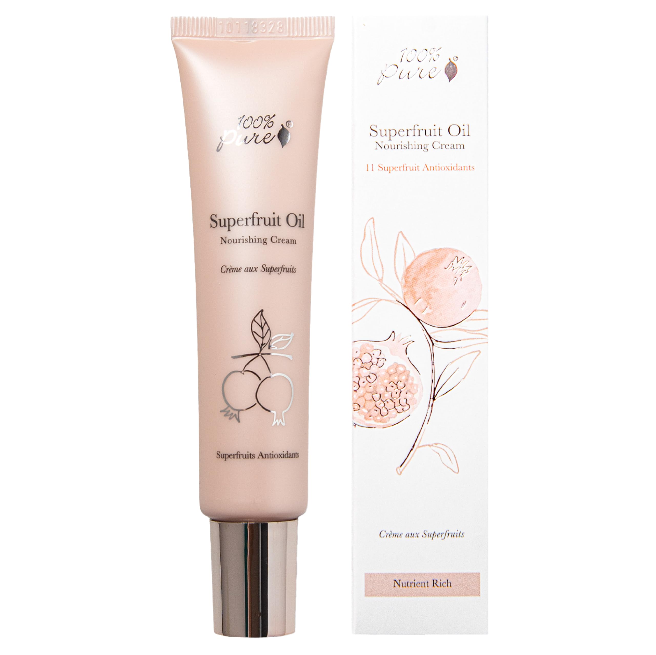 100% PURE Super Fruit Nourishing Cream Face Moisturizer Skincare Antioxidants & Vitamins Soothe & Replenish Dry Dehydrated Skin - Vegan - .85 oz