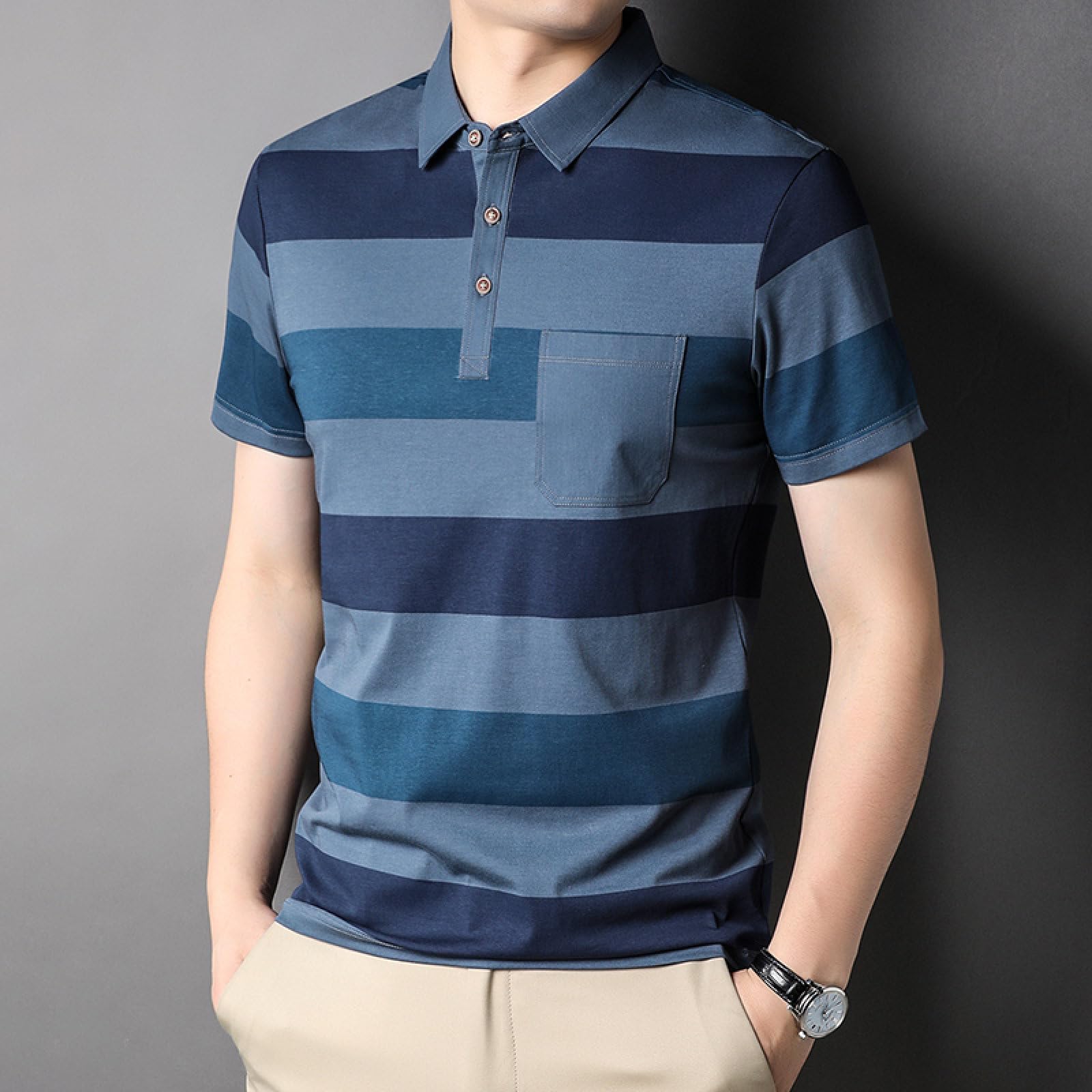Moda Casual - Polo Estiva in Cotone con Risvolto da Uomo, Manica Corta, Tinta Unita, Top Casual, Vestiti di Moda, Top da Lavoro da Uomo