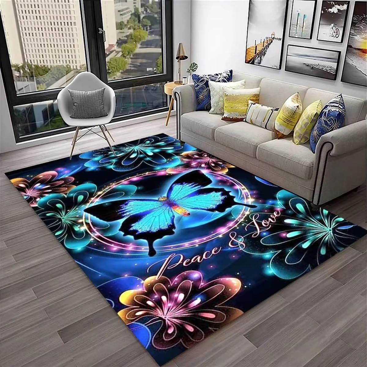 Tapis de sol game papillon violet en flanelle pour protéger le parquet des chaises
