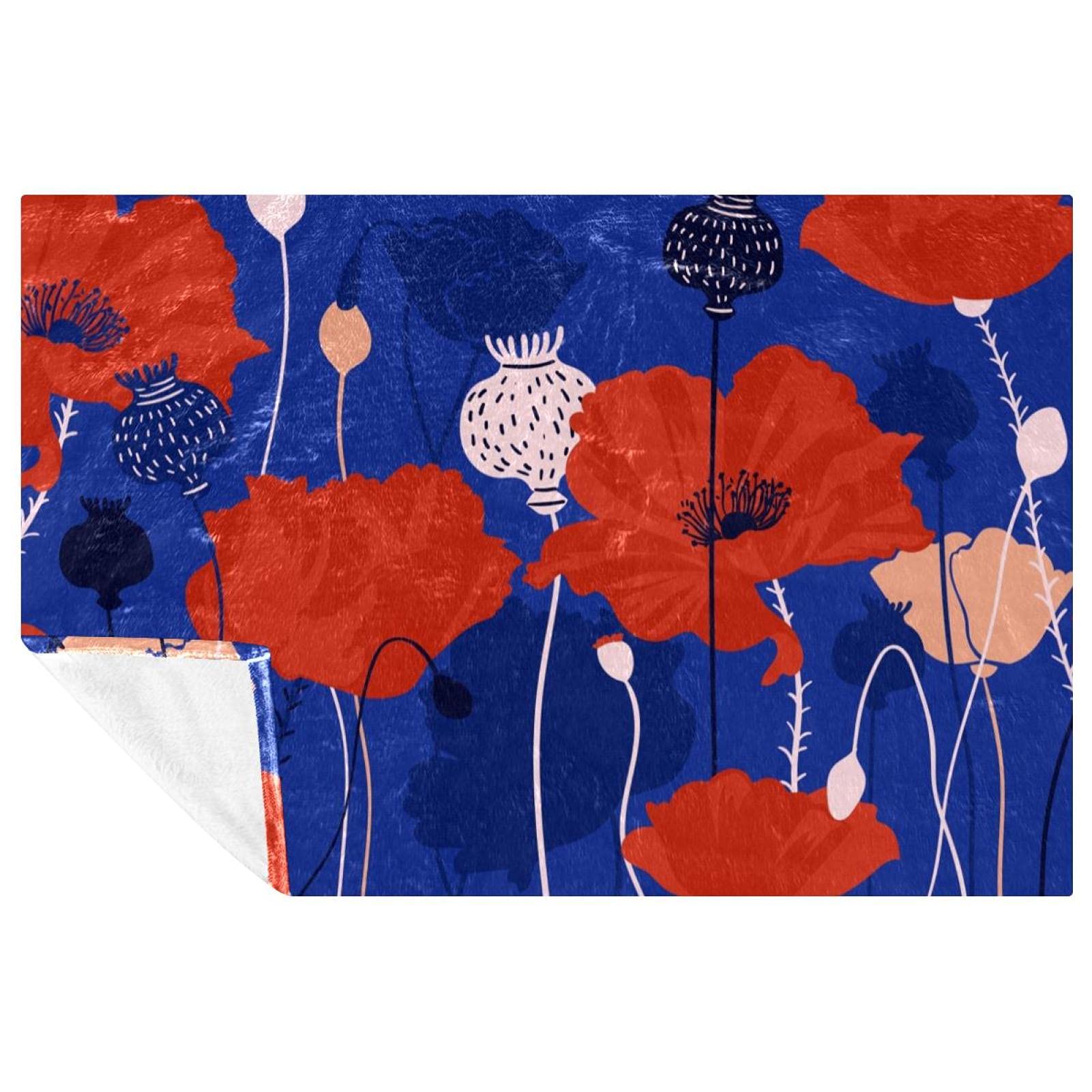 Couverture chaude coquelicots 150x100 lit canapé pique-nique camping plage