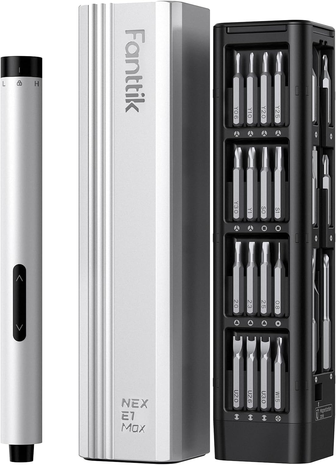 E1 Max 3.7V Electric Screwdriver, Mini Precision Screwdriver Set, 50 Magnetic Bits, Magnetic Storage, 5/32‘’Hex, Repair Tool Kit for Electronics Phone Camera Laptop Watch (Silver)