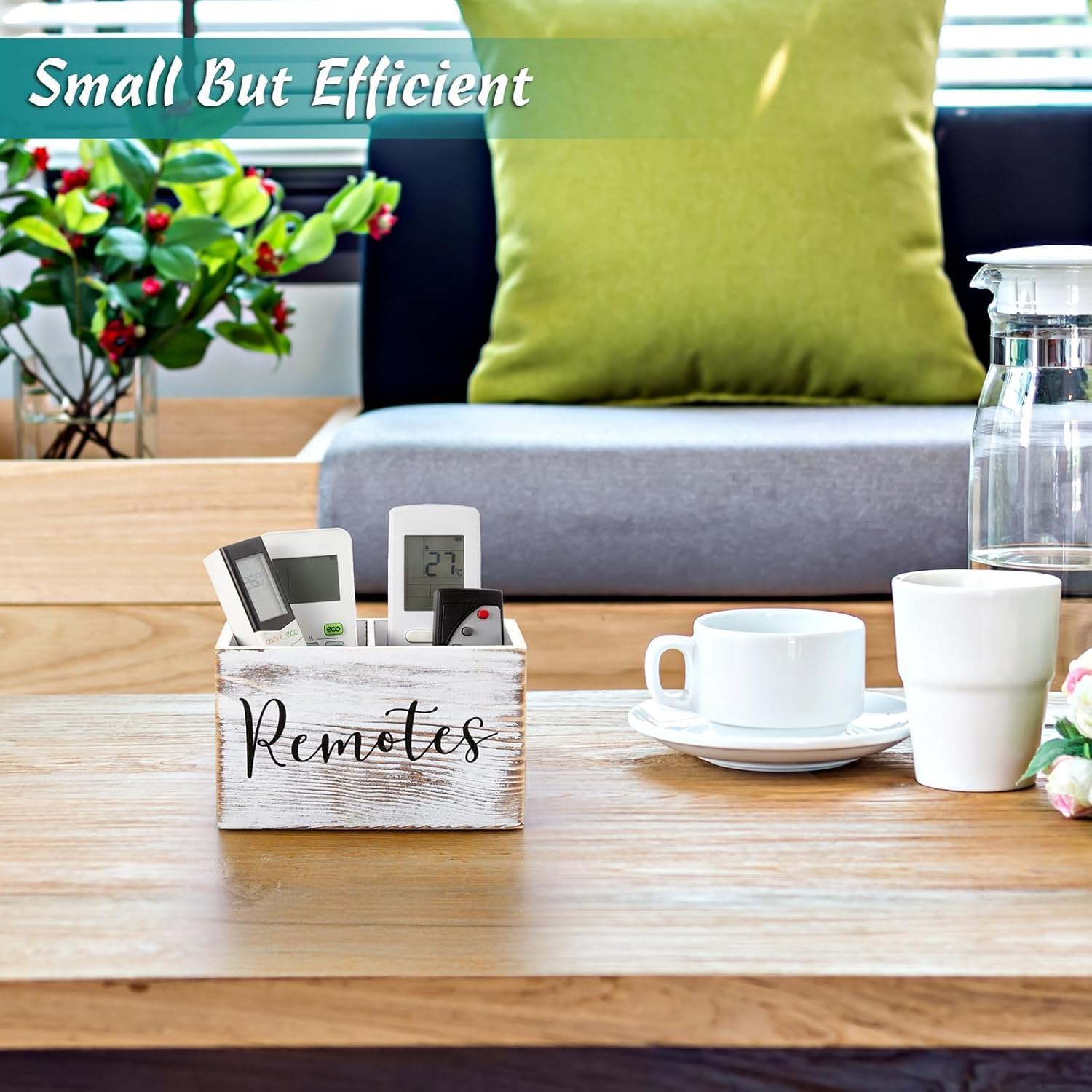 Remote Control Holder,TV Remote Holder,Wood Remote Caddy for Table with 2 Compartments, Living Room TV Media Organizer