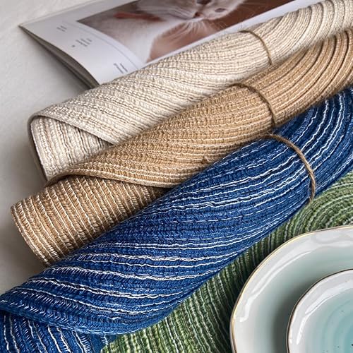 Miniatura 7 de Juego de 6 manteles individuales redondos trenzados, lavables, antideslizantes, para cocina, comedor, 12 pulgadas, resistentes al calor (marrón