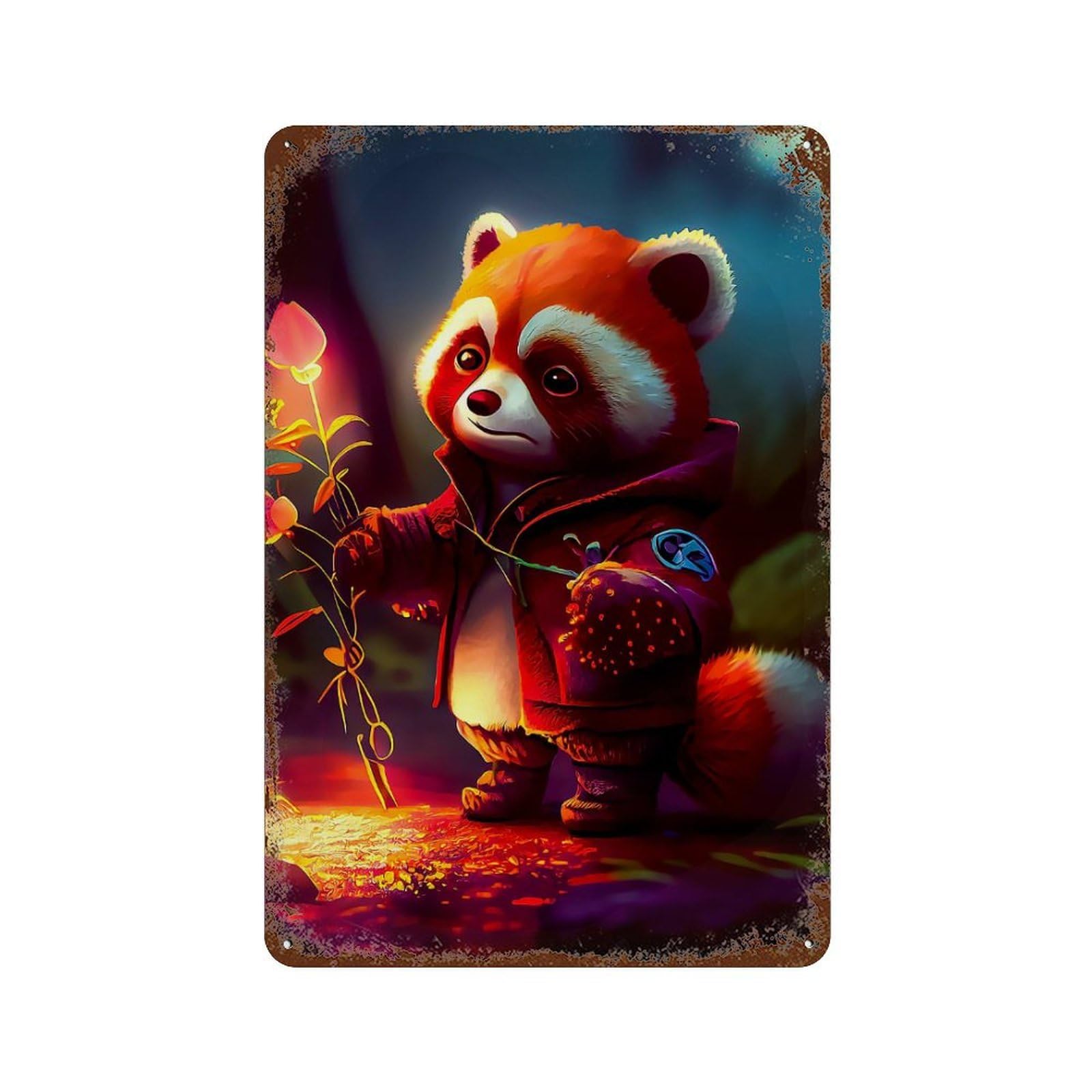 Red Panda Decorative Tin Sign 11.8"x7.9", Shabby Chic Decor for Garage, Pub Or Kitchen