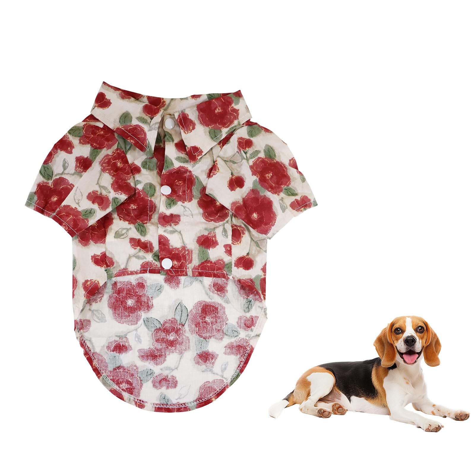 LuckyOpt Pet Clothe, Fashionable Summer Dog Shirts with Floral Pattern, Pet Polo Shirt for Small Medium Dogs Puppies Cats (Red, L)