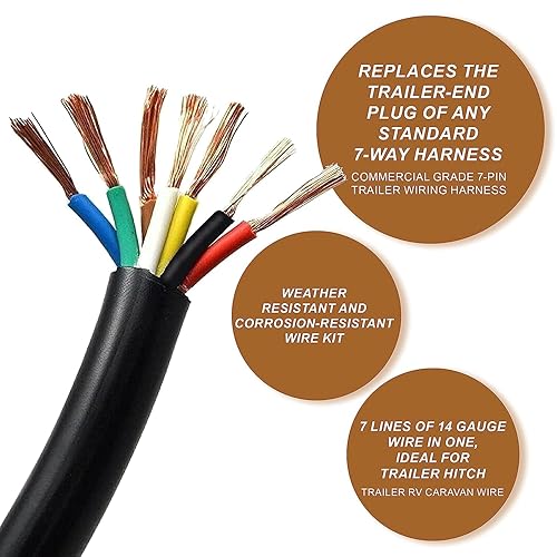 Miniatura 2 de 14 Calibre 7 Way Conductor Extensión RV Remolque Cable Cable Cableado Aislado 50 Pies 14/7