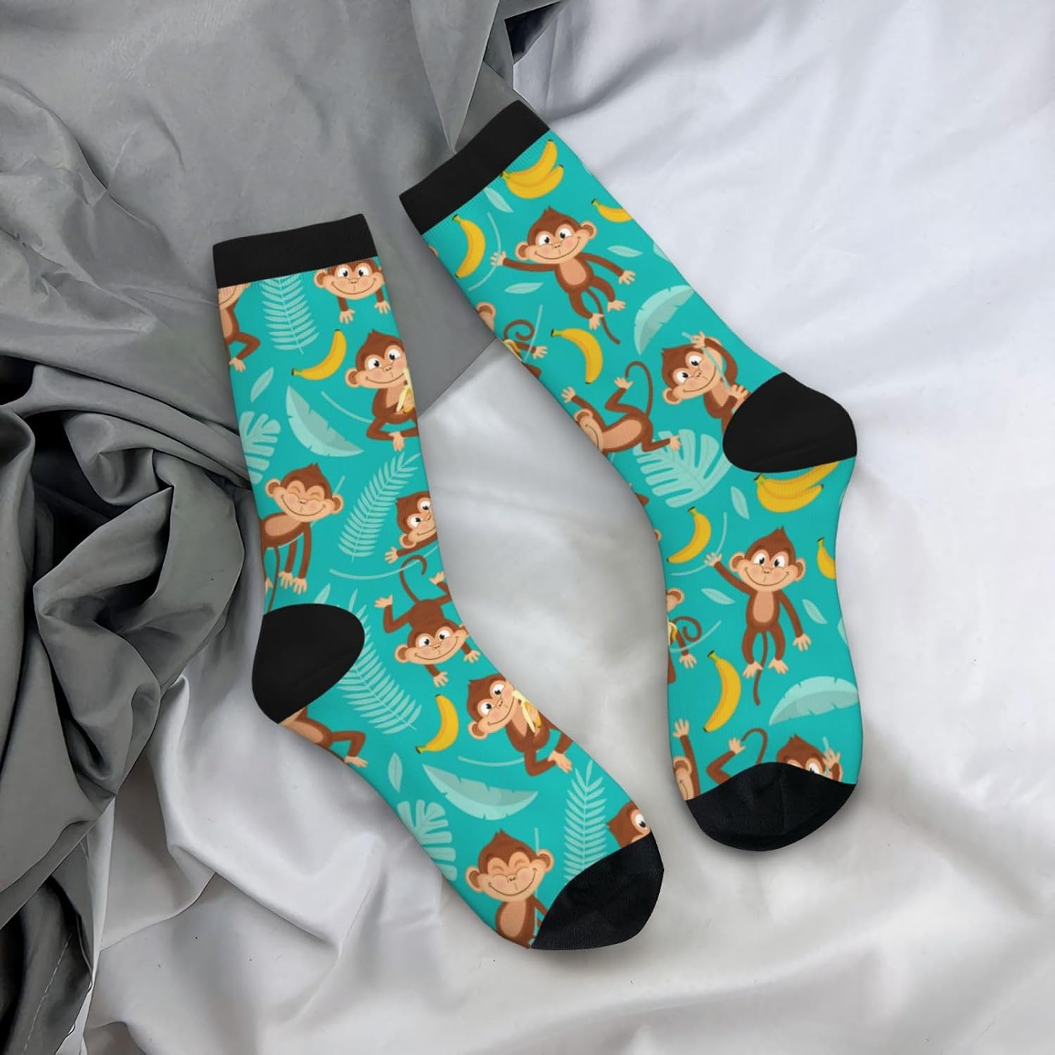 Cute Monkey Banana Novelty Socks For Men Women, Funny Crazy Crew Socks Casual Dress Socks Gifts - Image 2