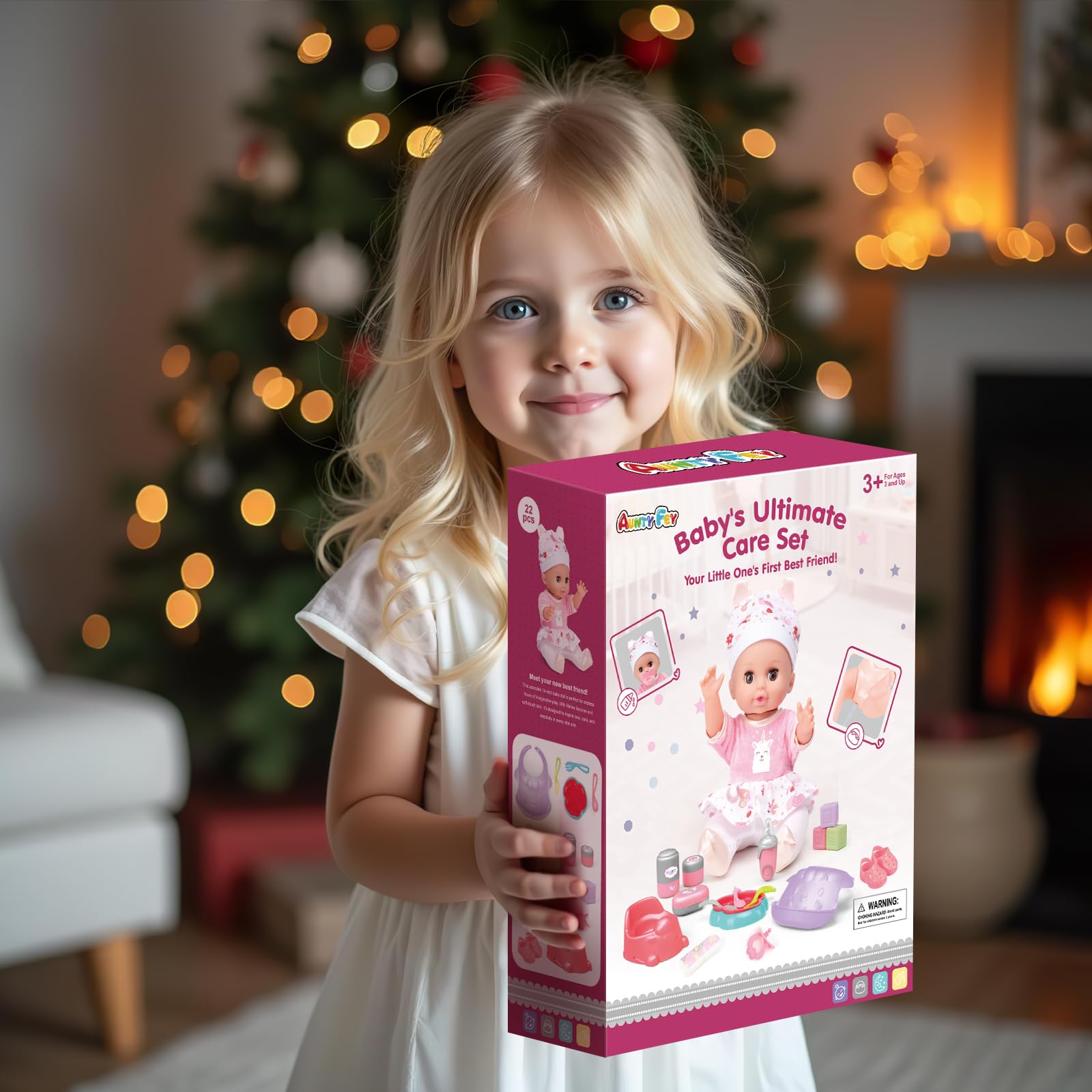 DeAO Set De Muñeca Bebé De 30 Cm Con Tienda De Campaña, Mochila Portabebés Y 10 Accesorios, Regalo Para Niñas +3 Años
