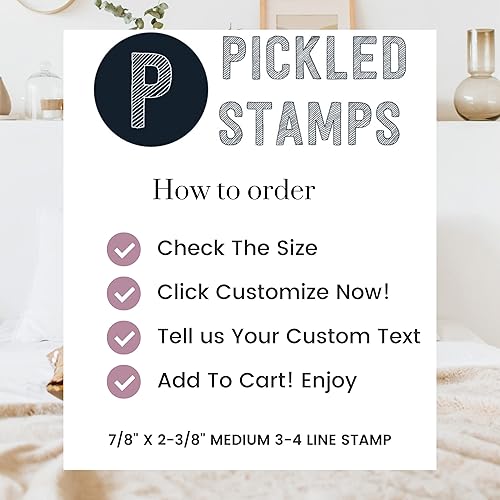 Miniatura 2 de Sello de dirección de 2-3 líneas, sello de goma personalizado, con mango de madera, sello de mano (7/8 pulgadas x 2-3/8 pulgadas (mediano))