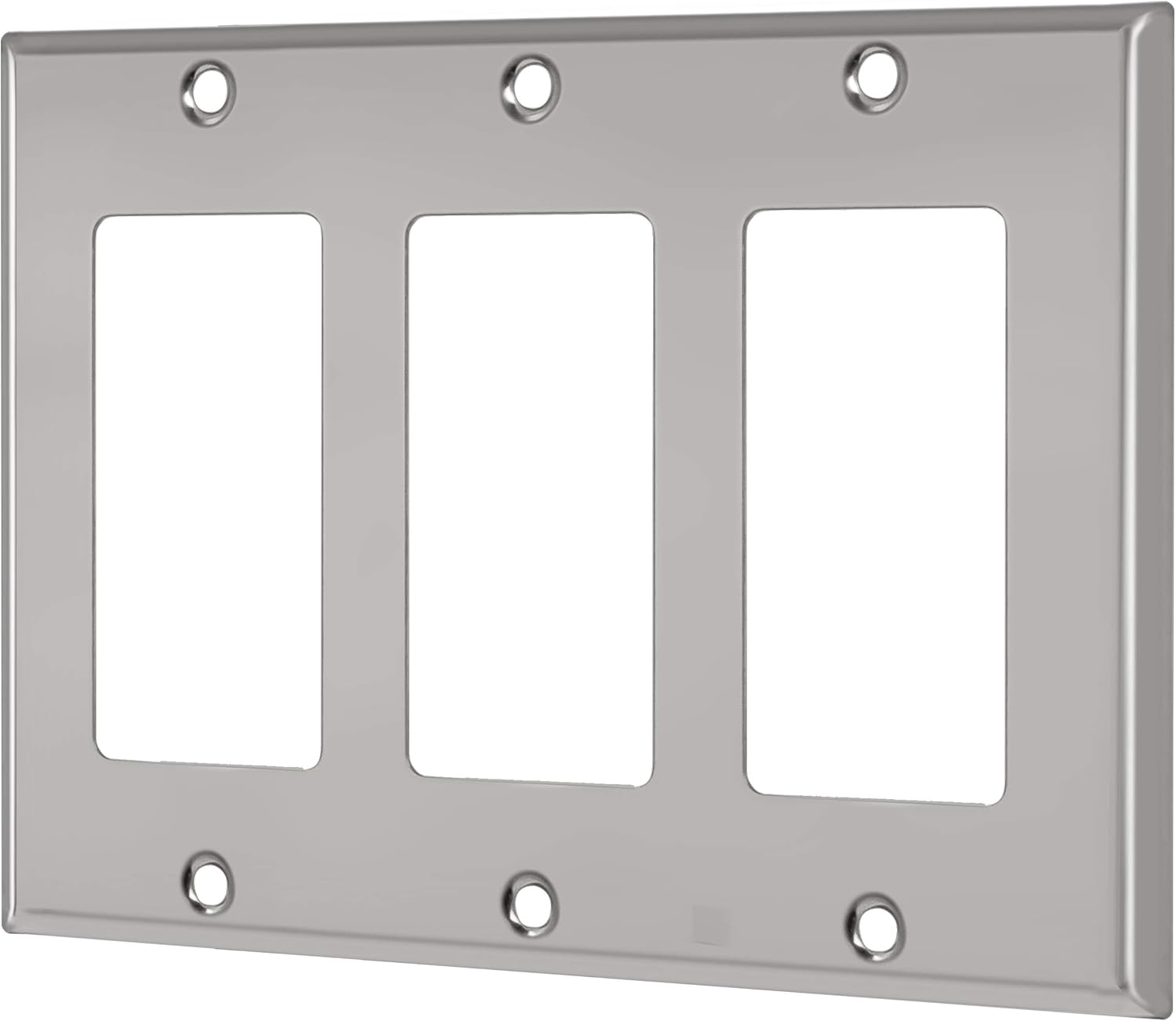 ENERLITES Metal Decorator Switch or Outlet Metal Wall Plate, Stainless Steel 201, Corrosion Resistant, Size 3-Gang 4.50" x 6.38", 7733-PC, Polished Chrome, Silver
