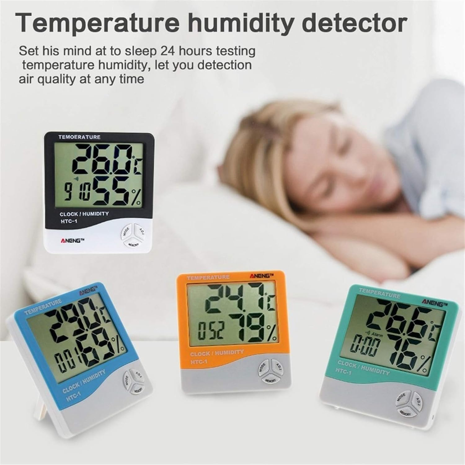 Indoor LCD Electronic Digital Temperature Humidity Meter Digital Thermometer Hygrometer Alarm Clock Weather Station(D)