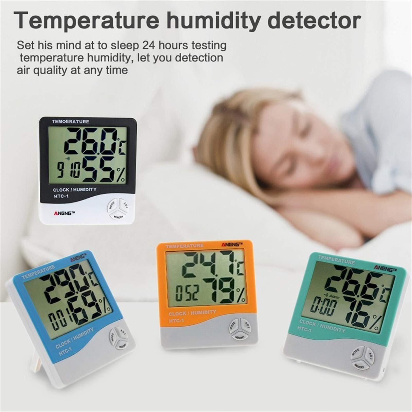 termometr z higrometrem Walkowy LCD Elektroniczny Cyfrowy Miernik Wilgotności Temperatura Cyfrowy Termometr Higrometr Stacja pogodowa Budzik Termometr do higrometru wewnętrznego(D)