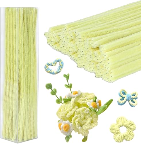 Iuuidu 200 limpiapipas amarillas, tallo de chenilla, palos peludos, suministros de manualidades para proyectos de manualidades