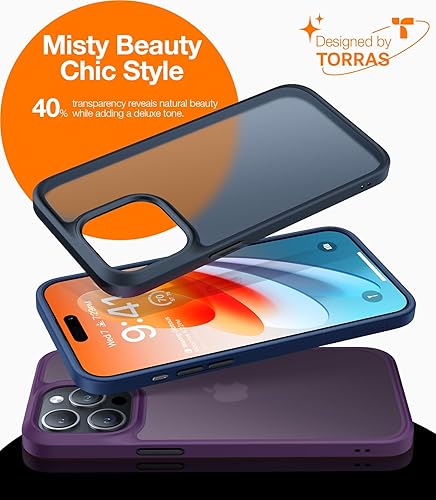 Miniatura 129 de TORRAS - Funda a prueba de golpes para iPhone 14 (contra caídas de grado militar de 10 pies), elegante, parte trasera translúcida y borde suave