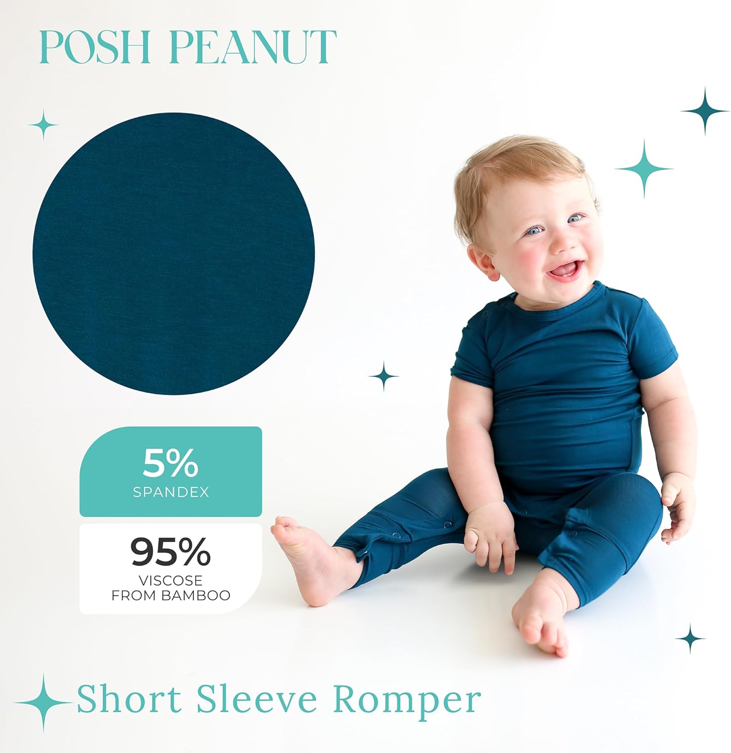 Posh Peanut Baby Romper with Snap Closure - Henley Short Sleeve Baby Boy Outfits - Soft Viscose Baby Pajamas Made from Bamboo - Image 2