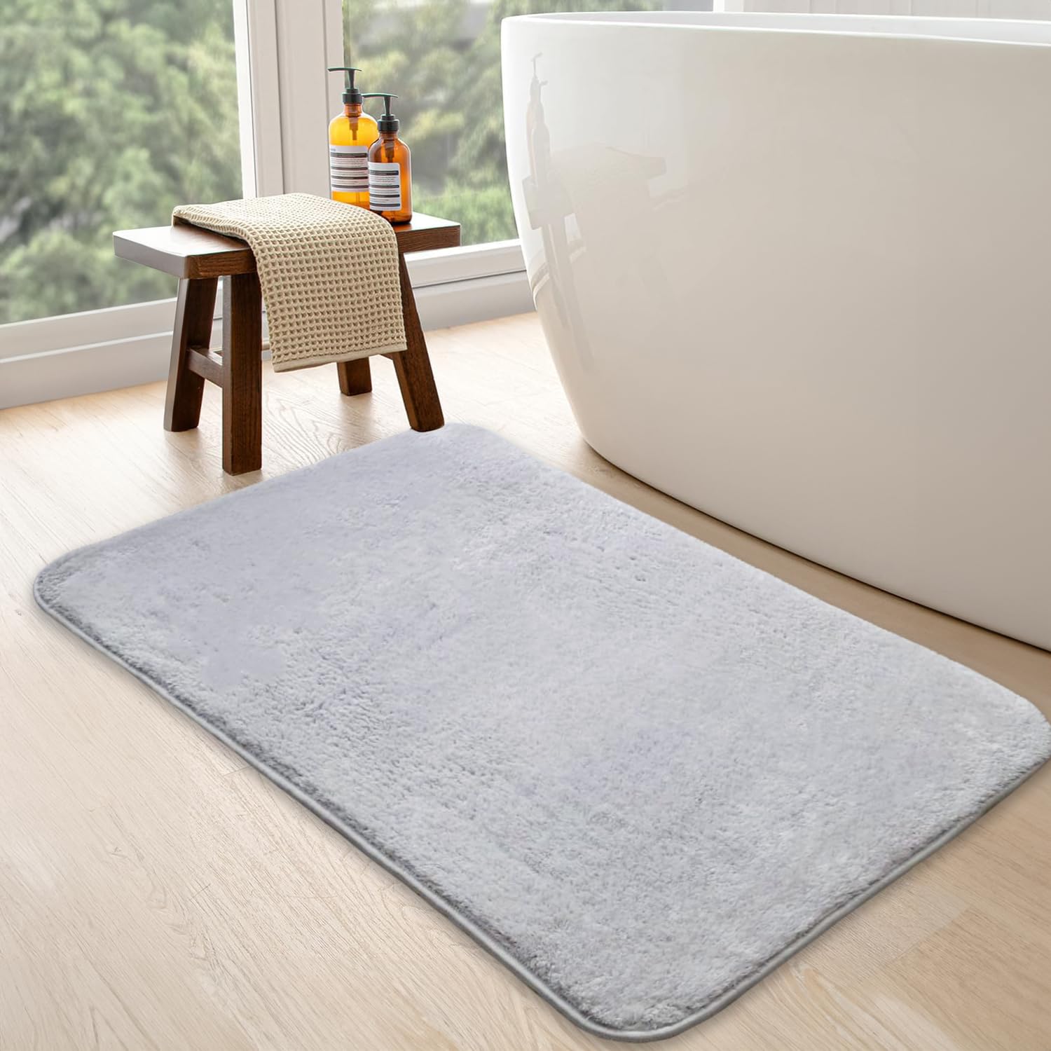 Relax rutschfeste Badematte, Grau, 80x150 Plüsch Badteppich | Weiche Bad- und Duschvorleger Maschinenwaschbar, Schnell Trocknend Badvorleger