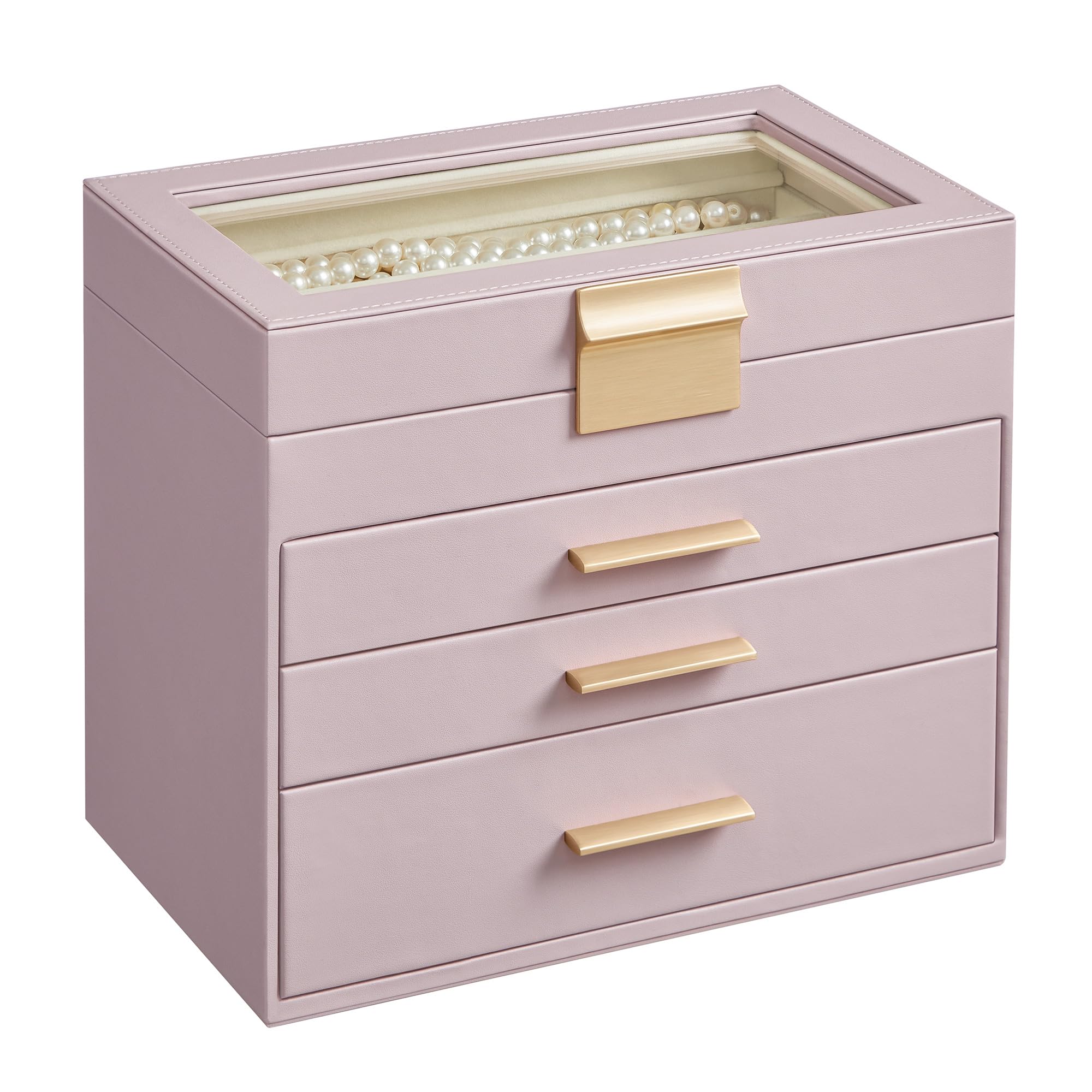 Songmics Lavender Purple + Gold Collection - Jewellery Box With Glass Lid, 4-Tier Jewellery Storage Organiser, 3 Drawers, For Sunglasses, Modern Style, Lavender Purple And Gold Colour Gisella Jbc161p01