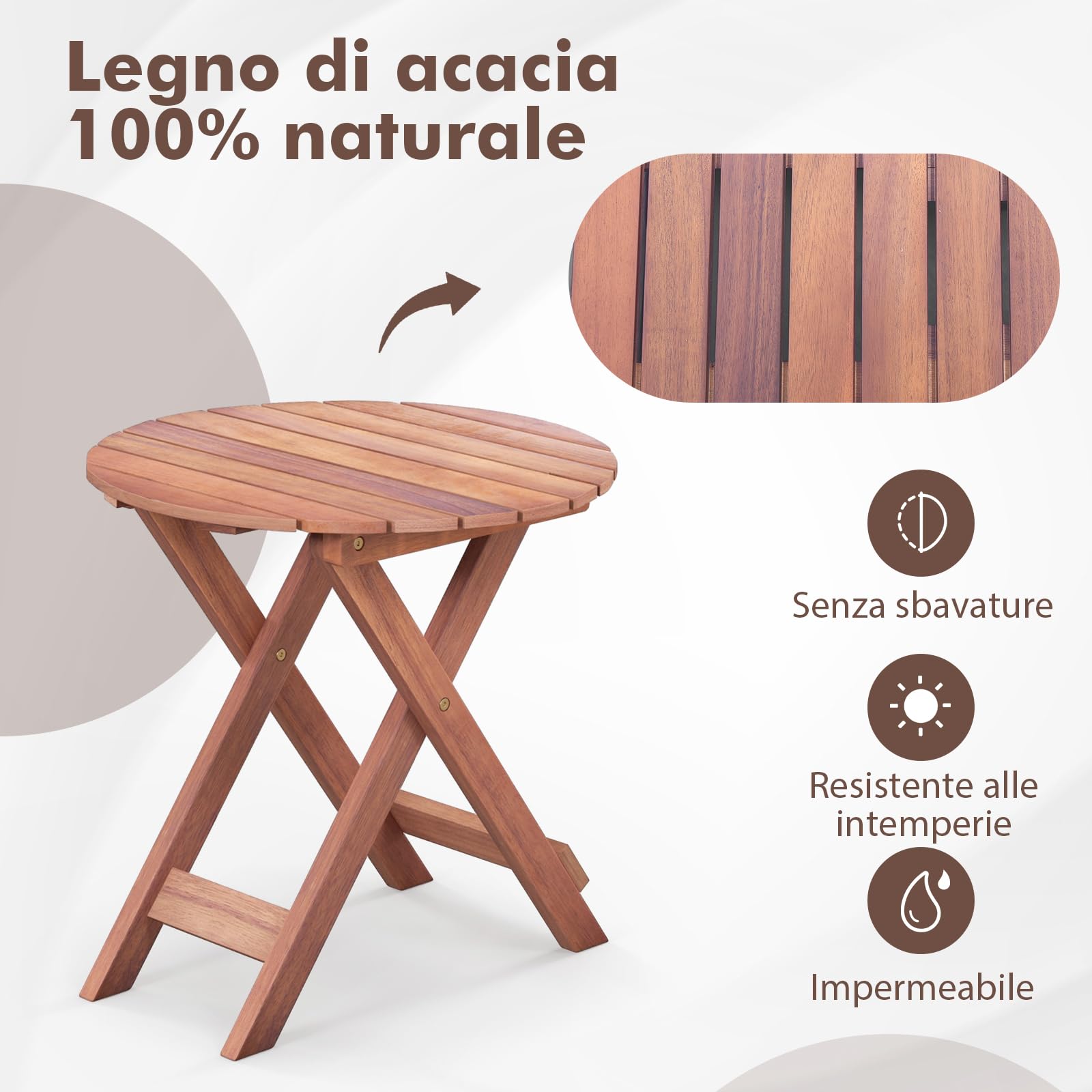 COSTWAY Tavolino Laterale da Giardino in Legno, Tavolino Pieghevole con Piano Traforato e Maniglia Sollevabile, Tavolino da Caffè per Interni ed Esterni con Manico per Casa, Piscina, Patio(Modello 1)