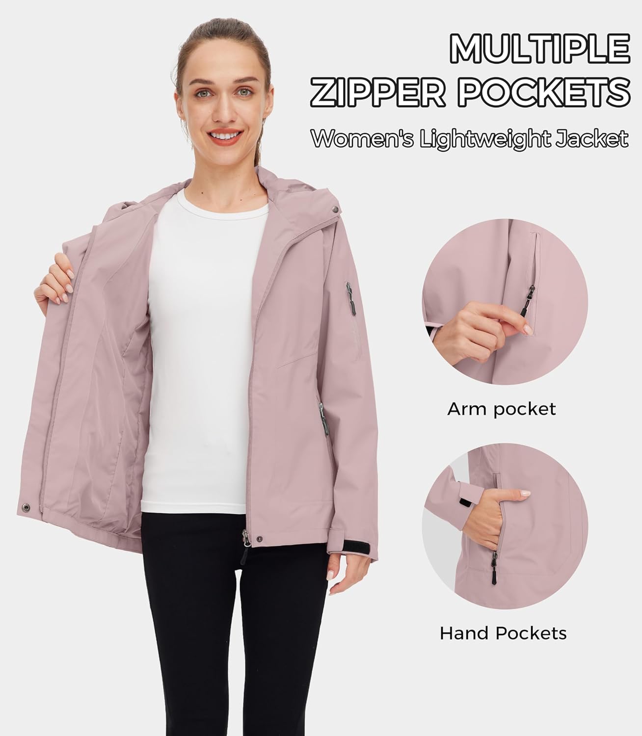 wantdo Women's Lightweight Rain Jacket Waterproof Hooded Raincoats Rain Coat Shell for Hiking - Image 3