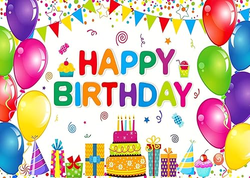 LYWYGG Telón de fondo de cumpleaños de 7 x 5 pies para fiestas de cumpleaños coloridos suministros de decoración para niños CP-434