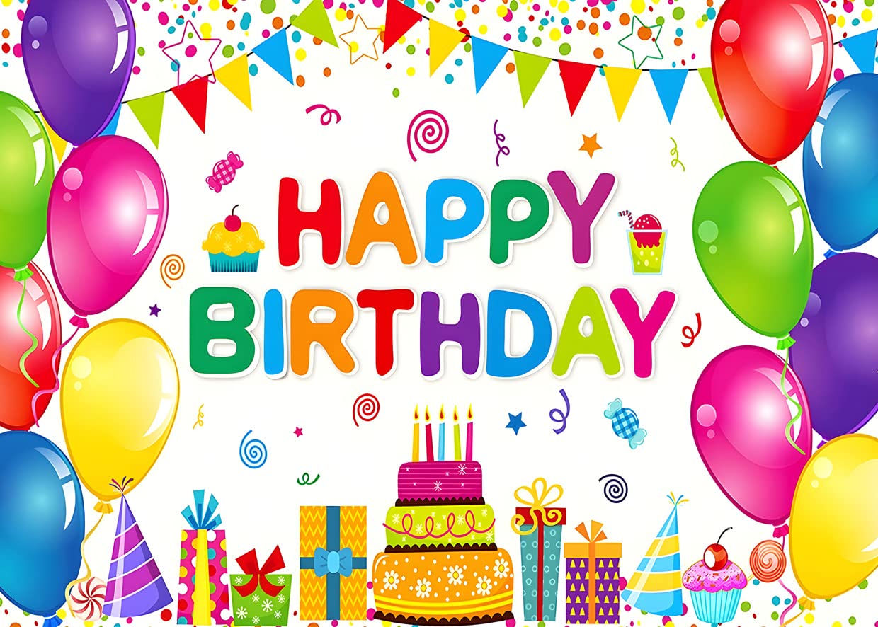 LYWYGG 7x5ft Birthday Backdrop Colorful Birthday Party Backdrops Decorations Supplies for Kids CP-434