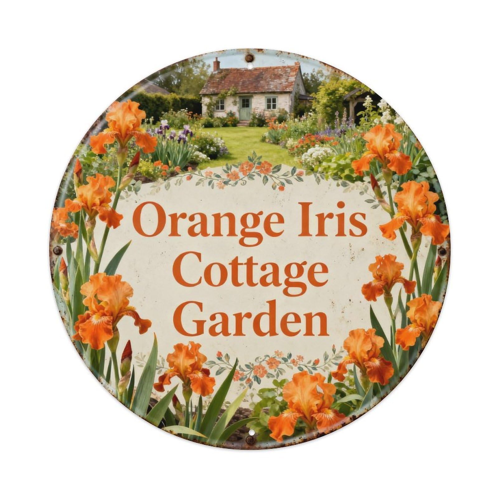 Orange Iris Cottage Garden Metal Tin Sign Plaque