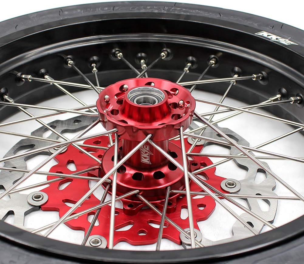 KKE 3.5/4.25x17'' Supermoto Dirt bike Cush Drive Wheels Rims,Tires Set Compatible with HONDA CRF250R 2004-2013, CRF450R 2002-2012