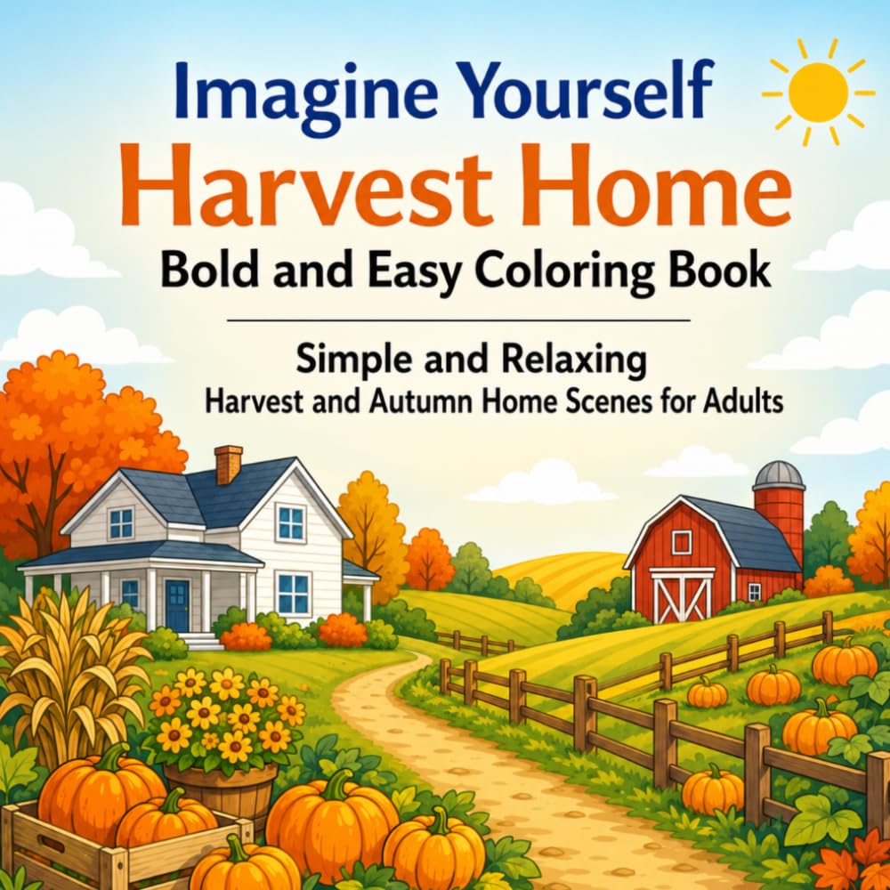 Imagine Yourself Harvest Home Bold and Easy Coloring Book: Simple and Relaxing Harvest and Autumn Home Scenes for Adults (Imagine Yourself Coloring Series)