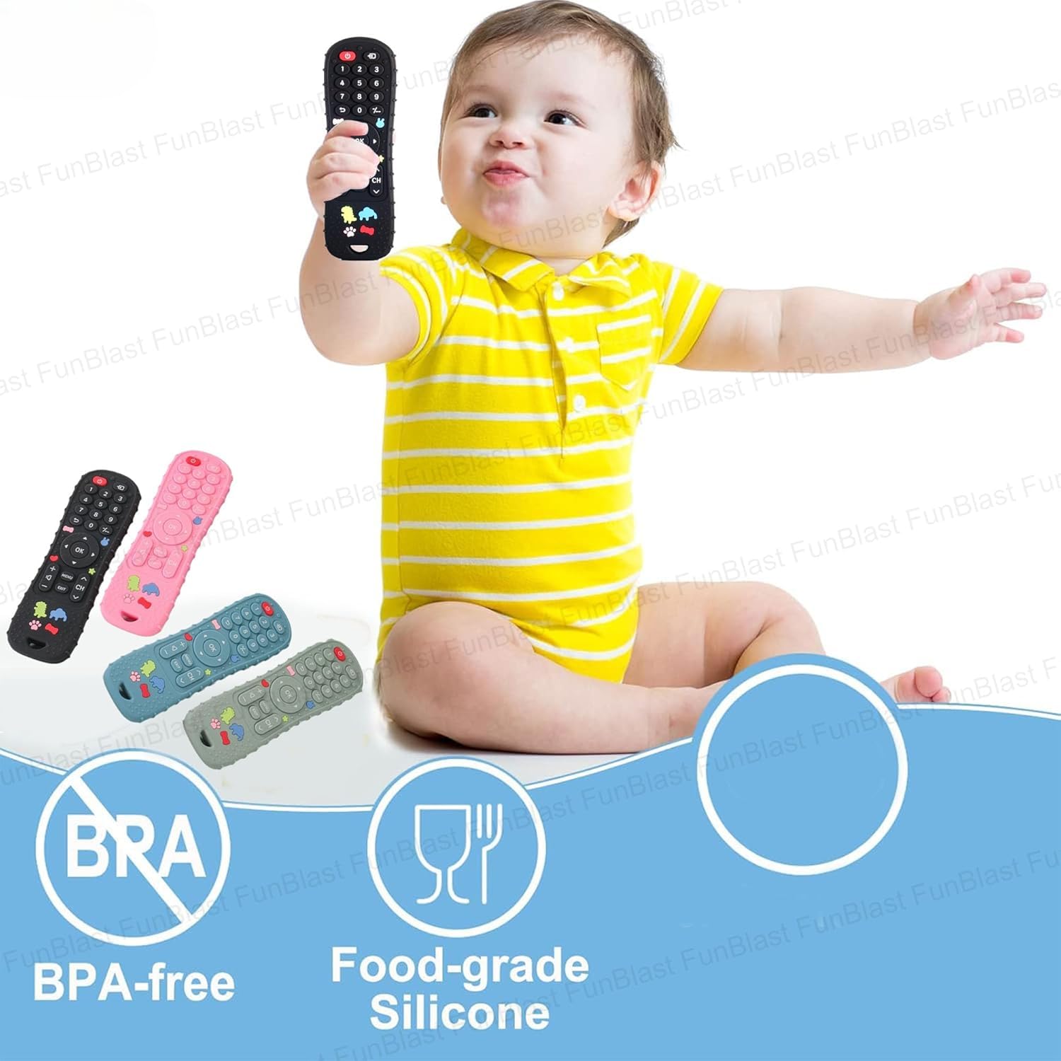 SUNBEET Remote Silicone Baby Teether for Teething Gums, Teether for 3+ Months Baby, Helps Biting Skills Development, Colour & Shape Recognition, Food Grade Silicone, Teething Toy for Infants, Babies, and Toddlers 2