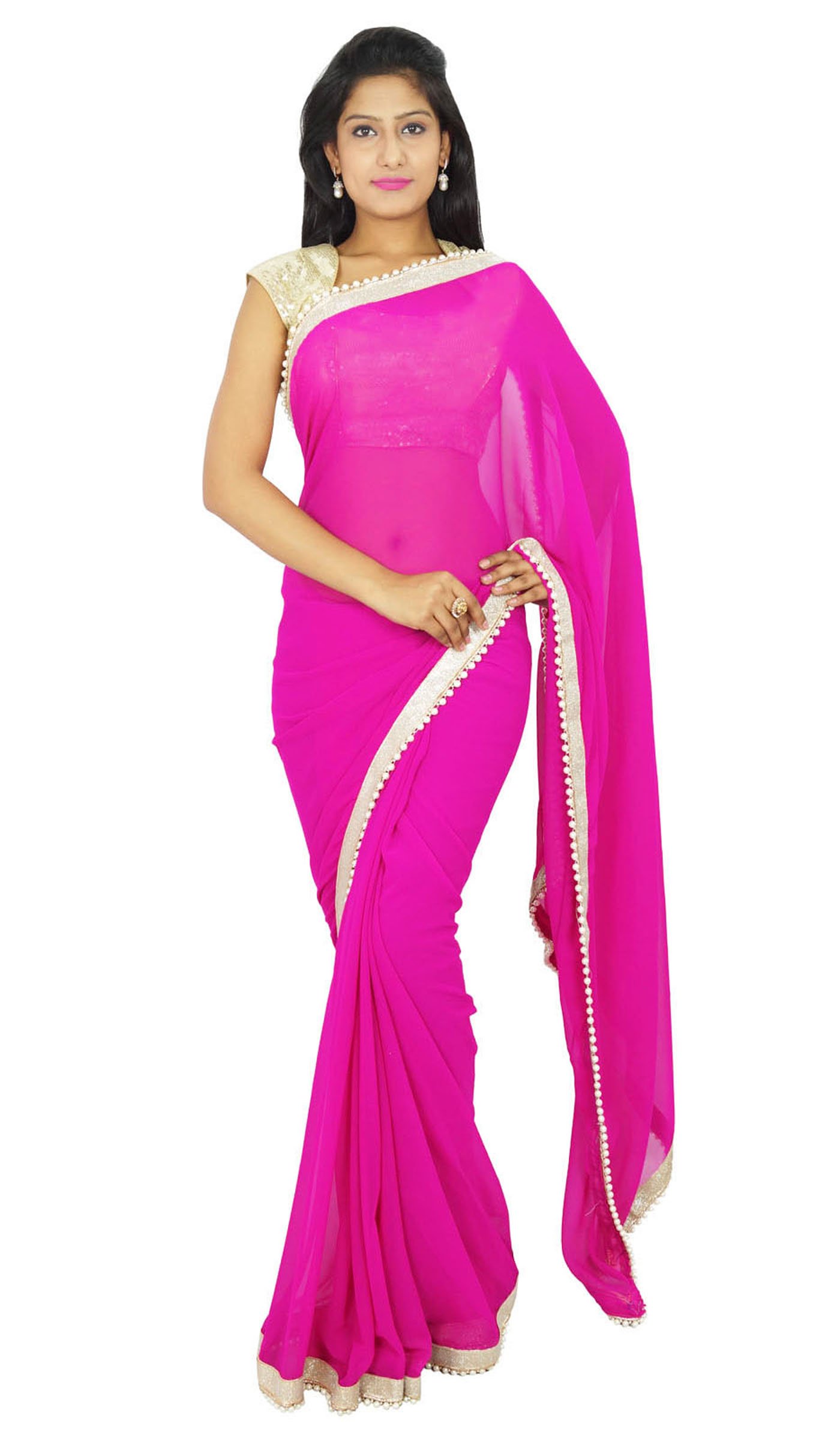 Iba Indianbeautifulart Women's Magenta Bollywood Wedding Saree Indian Ethnic Party Wear Sari Designer Georgette Dress