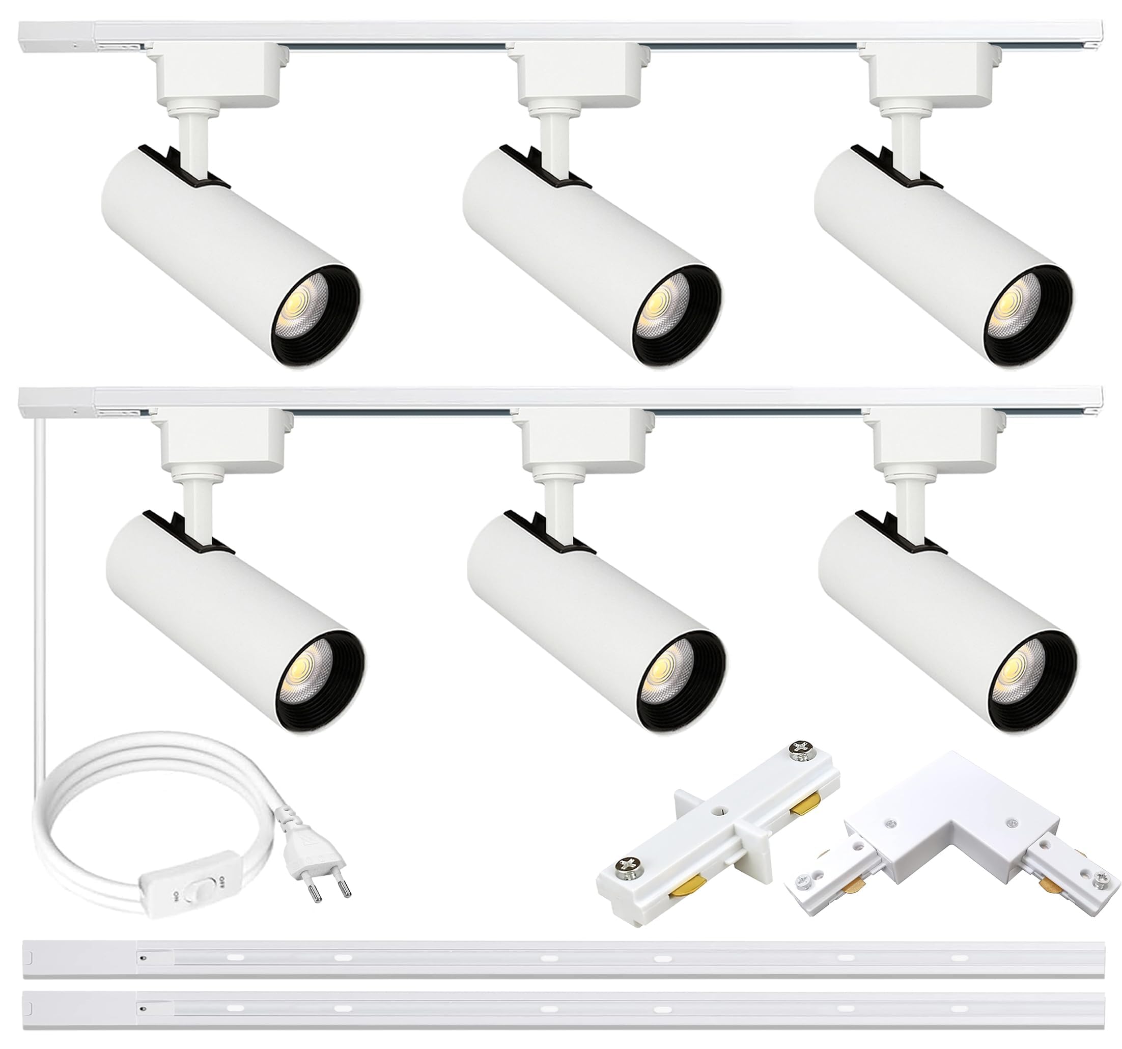 6-Lights LED Track Lighting Luminaire Plafonnier Industriel, 20W Track Lighting Compelete Kit 4000K Spot de plafond pivotant pour Chambre à coucher, Cuisine et salon with Extra 6.5ft Track Rails