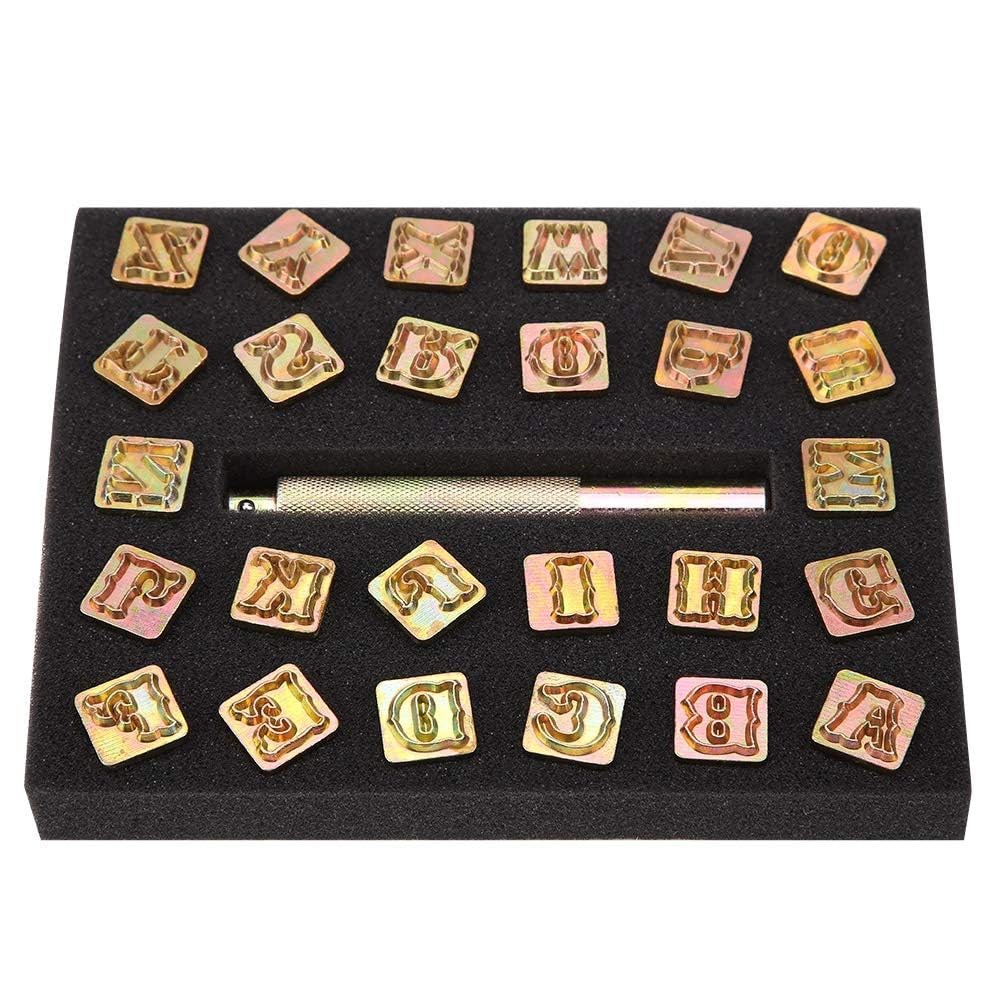 Agatige Letra de Sello de Metal, 13 mm Diseño Vintage Metal 26 Letras Juego de Punzones de Troquelado para Imprimir Metal, plástico, Madera, Cuero