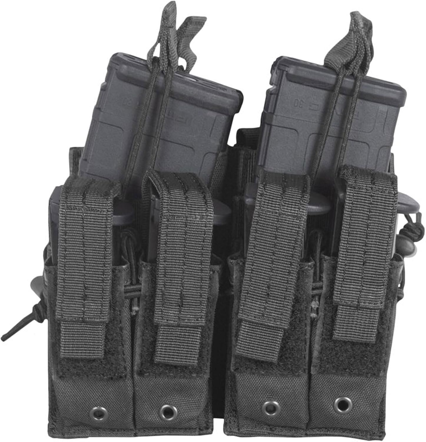 FOX OUTDOOR PRODUCTS Quad Tactical Quick Stack Fully Modular Compatible Pouch w/Wraparound Elasticized Cable - Holds 4 Rifle & 4 Standard Pistol Magazines
