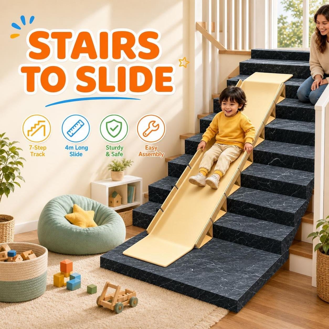 Scivolo in composito, per bambini da interno ed esterno, lungo 4 metri